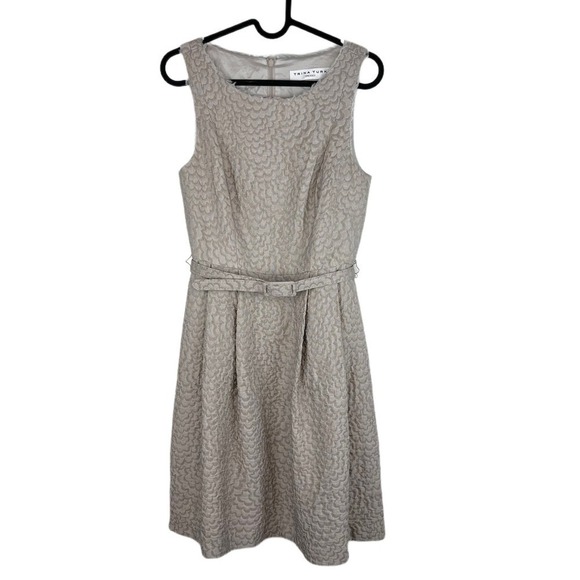 Trina Turk Sleeveless Belted Beige Champagne Wool Blend Jacquard Dress Size 2 - Picture 1 of 6